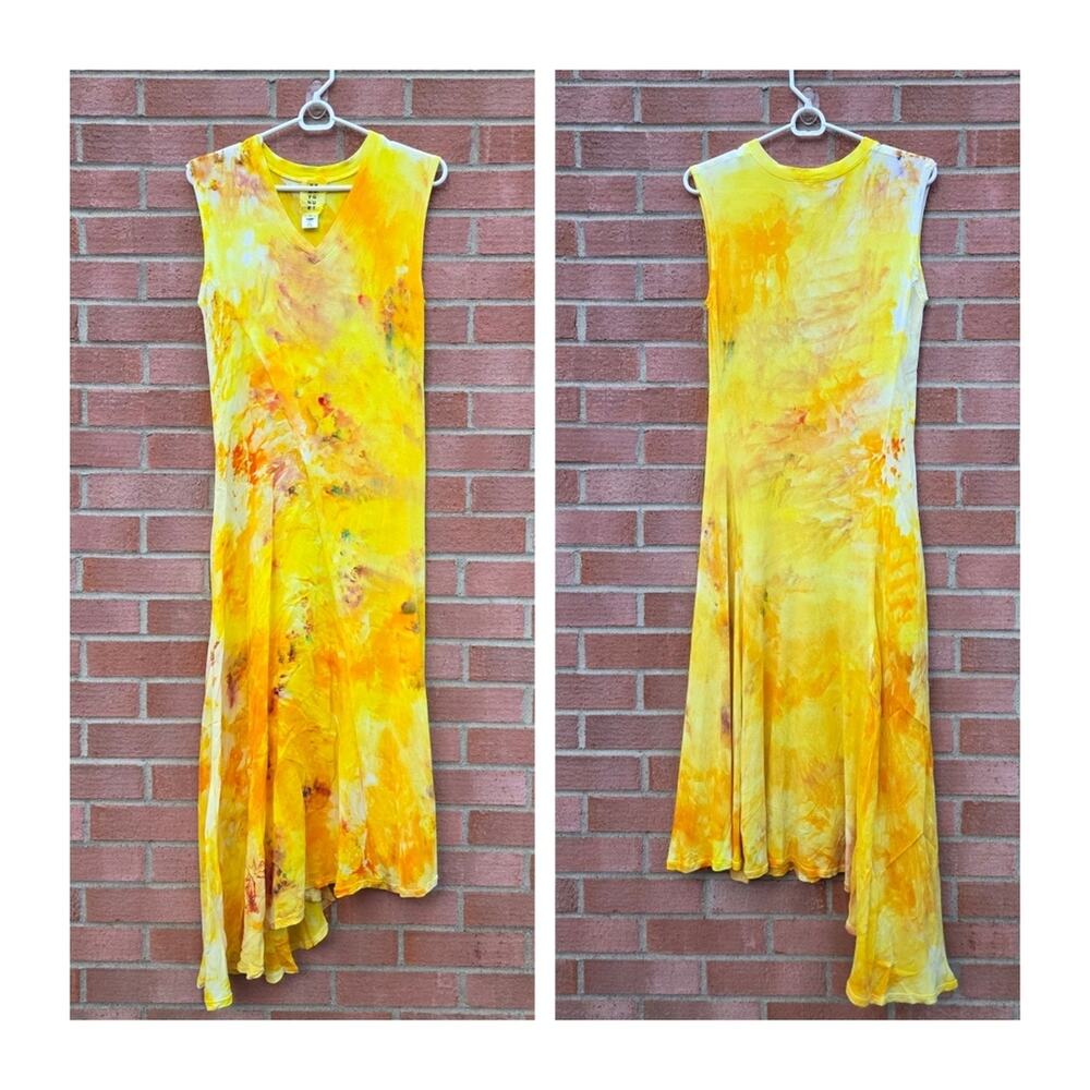 Heyne Bogut Hand Crafted Yellow Midi Tank Dress Silk Blend Size 3 Medium